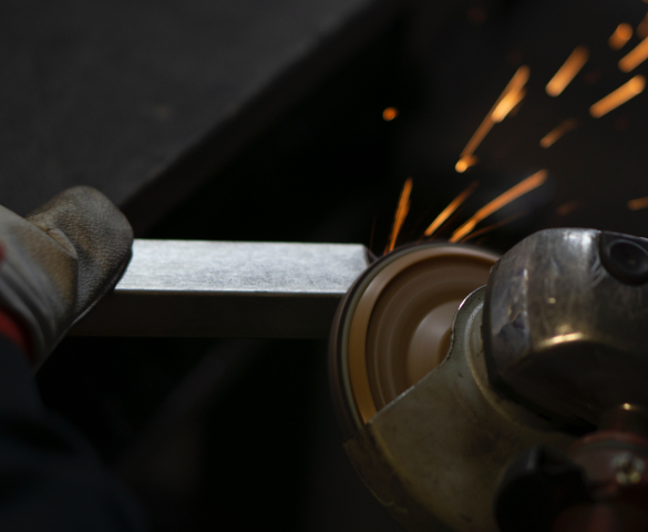 A man grinds the corners of metal