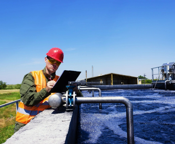 Worker inspecting valve